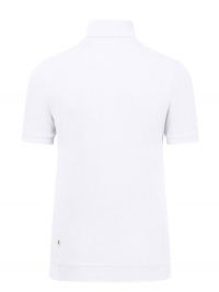 Weißes Damen Zip-Shirt aus Piqué mit figurbetonter Passform, kurzem Reißverschluss und elastischem Bund an Saum und Ärmeln